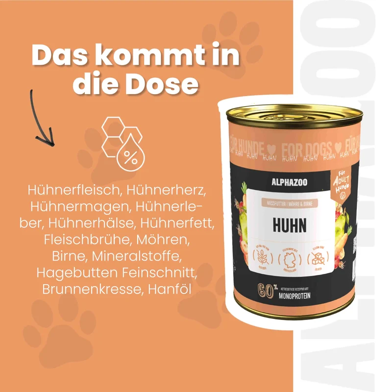 Monoprotein Huhn Nassfutter fir Hunde