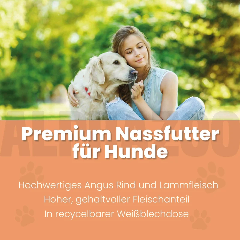 Angus Rind + Lamm Nassfutter fir Erwuessener Hunde