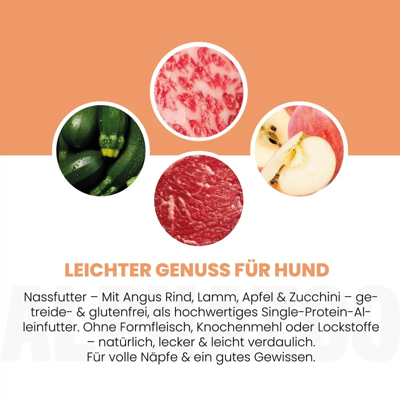 Angus Rind + Lamm Nassfutter fir Erwuessener Hunde
