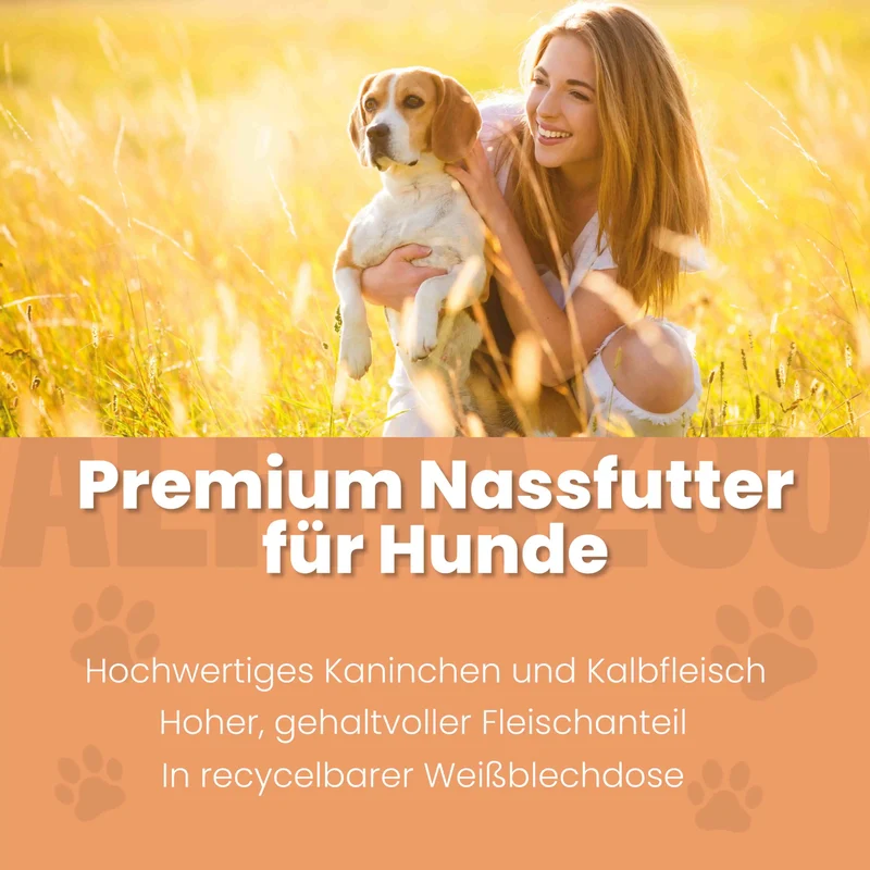 Kaninchen + Kalb Nassfutter fir Senior Hunde