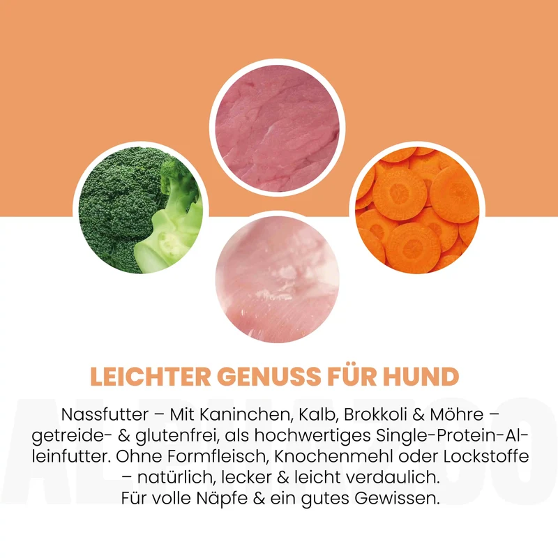 Kaninchen + Kalb Nassfutter fir Senior Hunde