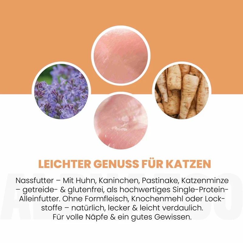 Kaninchen + Huhn Nassfutter fir Katze