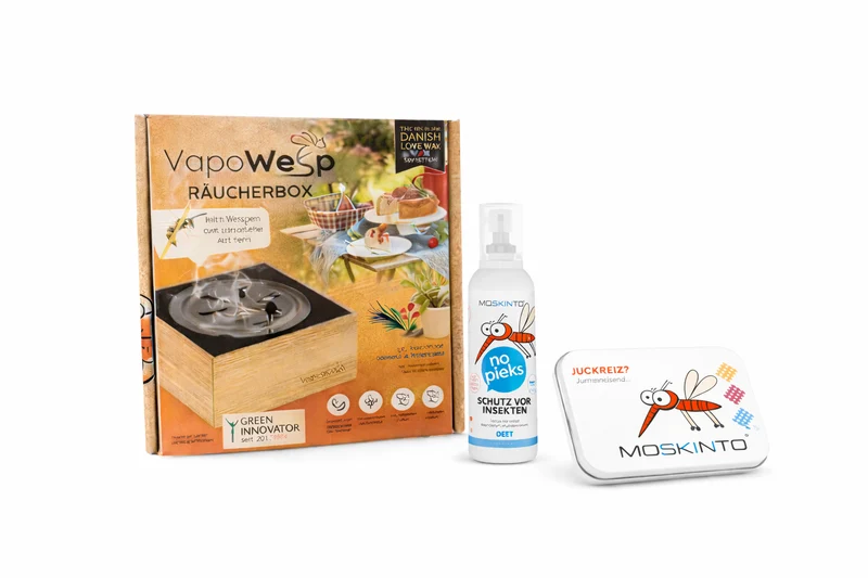 Bundle VapoWesp Starterset & MOSKINTO "no pieks" Insektenschutzspray & Insektenstichpflaster Familiendose