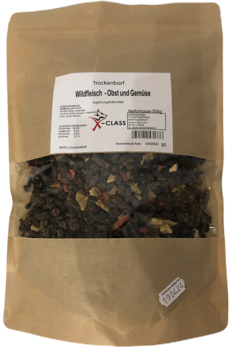 Trockenbarf mit Wild, Obst und Gemüse