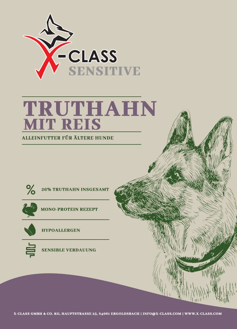X-CLASS Sensitive Truthahn mit Reis light und für ältere Hunde