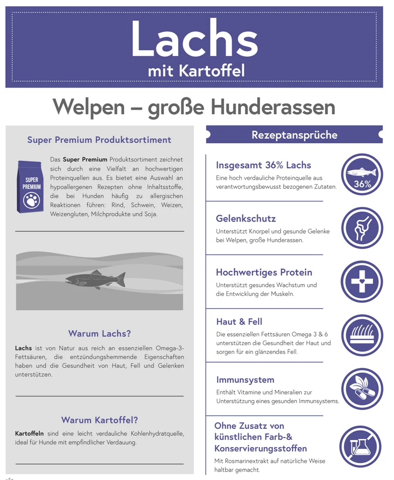 Lachs mit Kartoffel für Welpen - große Rassen