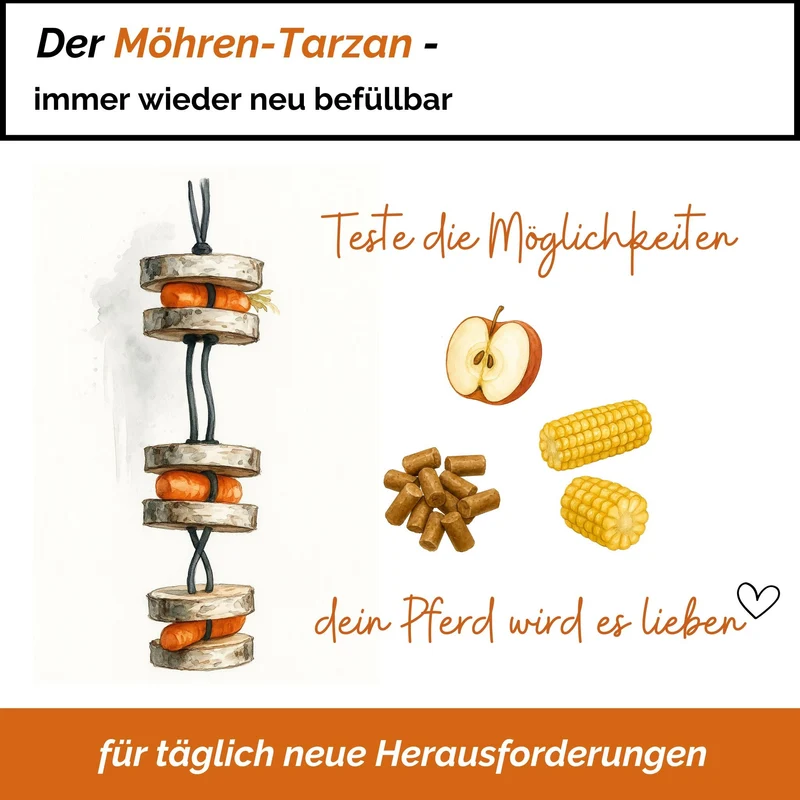 Pferdespielzeug Möhren-Tarzan – Spielzeug für Pferde gegen Langeweile – Pferdebeschäftigung
