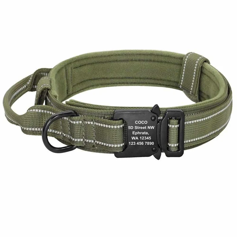 Taktisches Hundehalsband mit Namen und Griff, gratis Gravur auf Schnalle