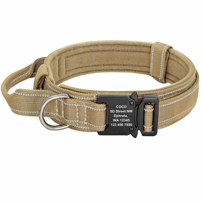 Taktisches Hundehalsband mit Namen und Griff, gratis Gravur auf Schnalle