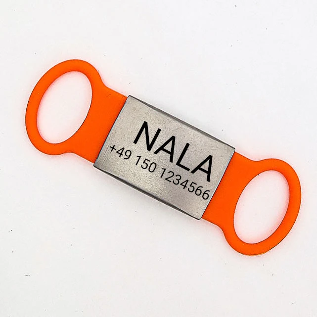 Klapperfreie Hundemarke Silikonslider mit Edelstahl-Schild für Halsbänder inkl. INGYENES Mélynyomó