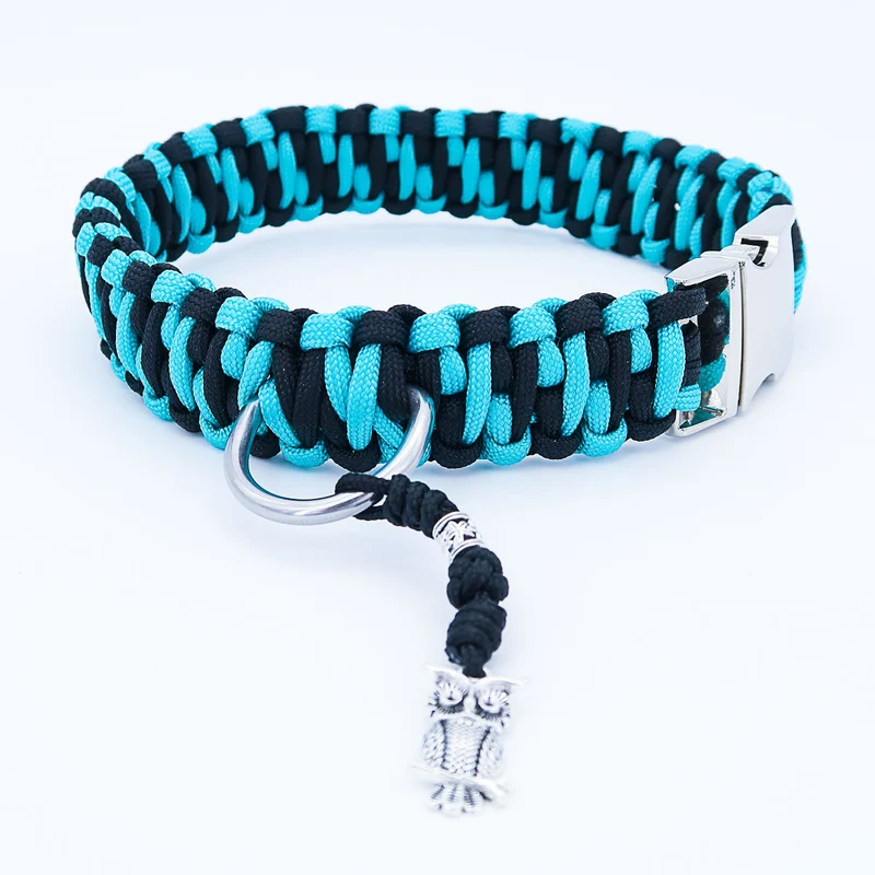 Paracord Hundhalsband "Auron" mit Gravur von Name und Telefon auf der Schnalle, drei verschiedene Größen