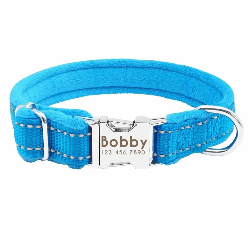 Weiches gepolstertes Hundehalsband mit Namen, reflektierend, GRATIS Gravur