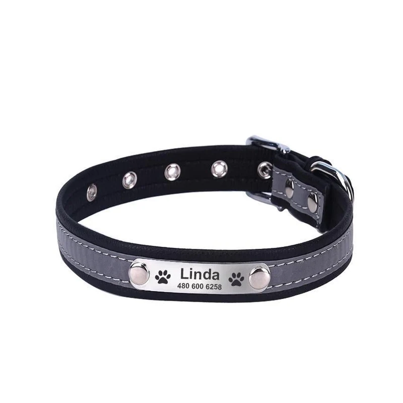 Hundehalsband mit Namen und Telefon graviert. Refleksyon