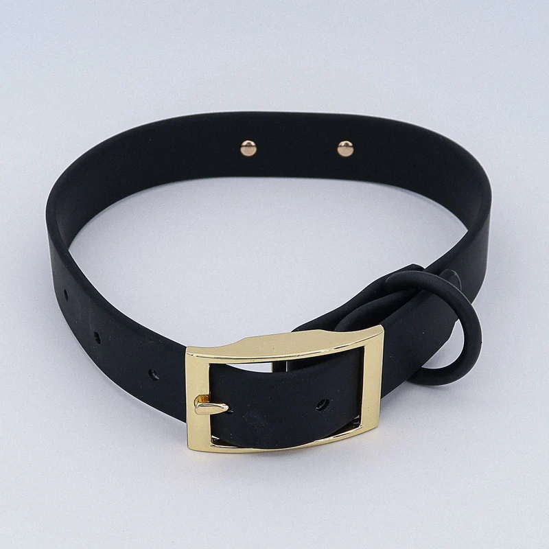 Wasserfestes Biothane Hundehalsband "Baxter" mit Gravur – Non & Telefonnummer – Deyò – Grün oder Schwarz – S, M, L