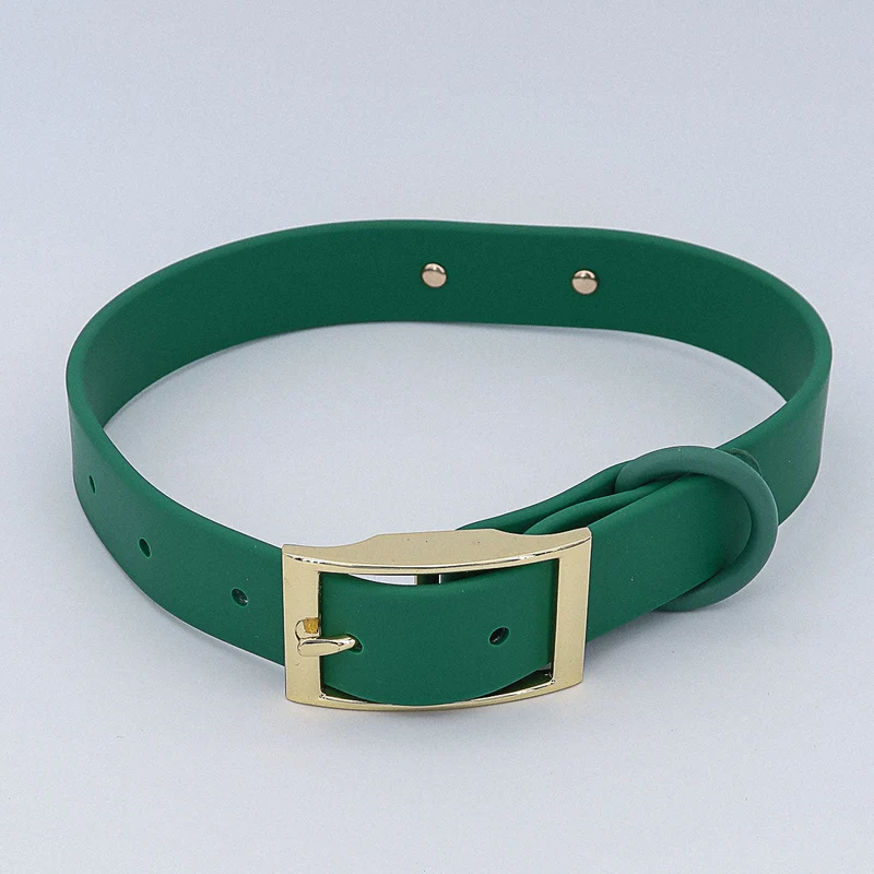Wasserfestes Biothane Hundehalsband "Baxter" mit Gravur – Non & Telefonnummer – Deyò – Grün oder Schwarz – S, M, L