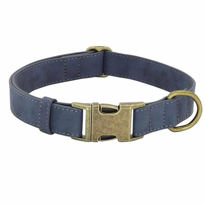 Edles Hundehalsband im Vintagelook mit Messingschnalle und kostenloser Gravur Name und Telefon