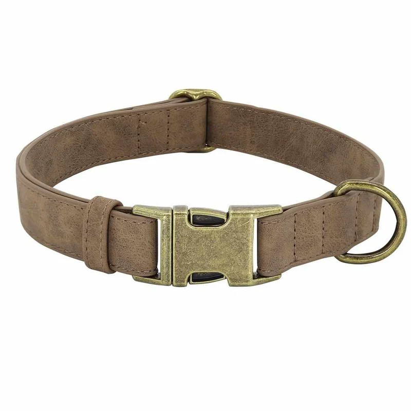 Edles Hundehalsband im Vintagelook mit Messingschnalle und kostenloser Gravur Name und Telefon
