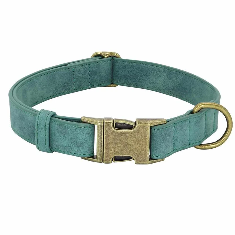 Edles Hundehalsband im Vintagelook mit Messingschnalle und kostenloser Gravur Name und Telefon