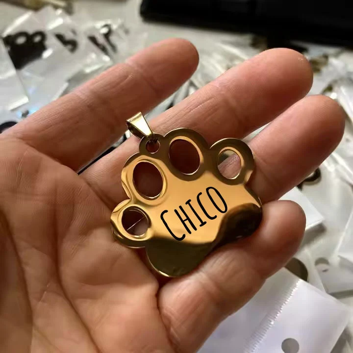 Personalisierte Hundemarke mit Gravur aus Edelstahl – Non & Telefonnummer – 30 mm – Gold, Silber & Rosé