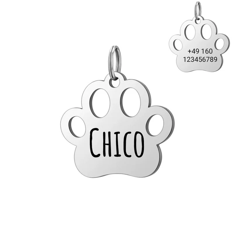 Personalisierte Hundemarke mit Gravur aus Edelstahl – Non & Telefonnummer – 30 mm – Gold, Silber & Rosé