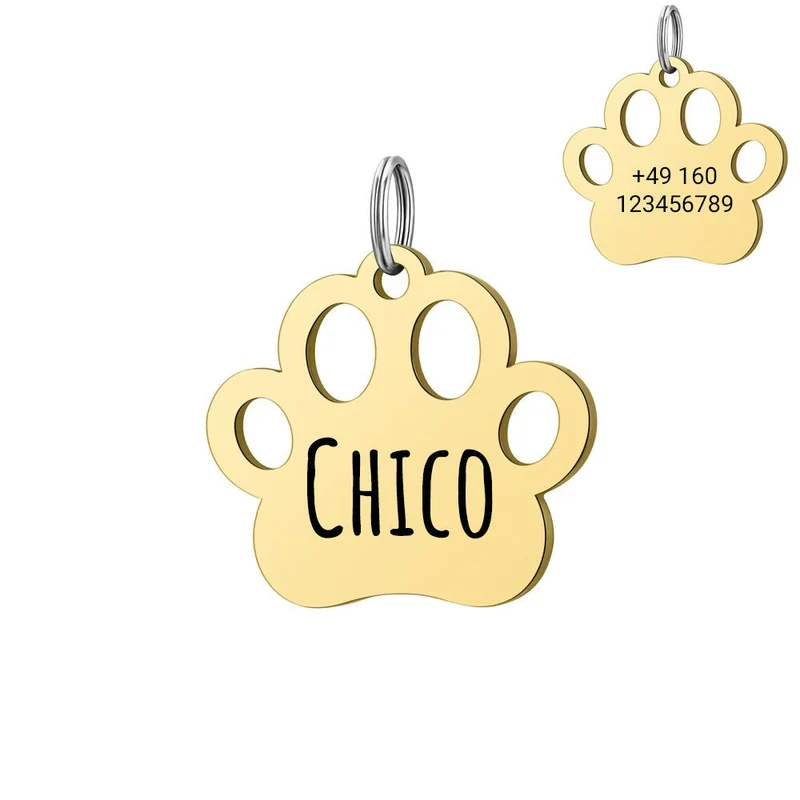 Personalisierte Hundemarke mit Gravur aus Edelstahl – Non & Telefonnummer – 30 mm – Gold, Silber & Rosé