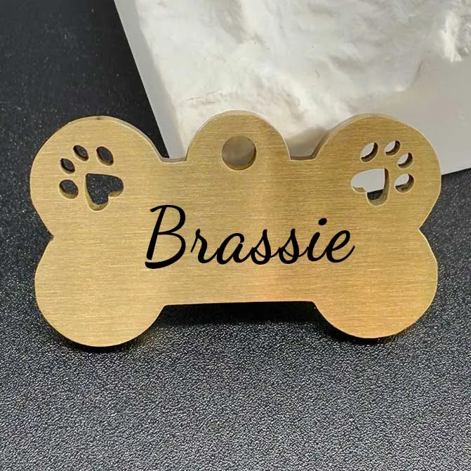Edle Hundemarke a Messing "Brassie" mit Pfötchen-Design und individualueller Gravur