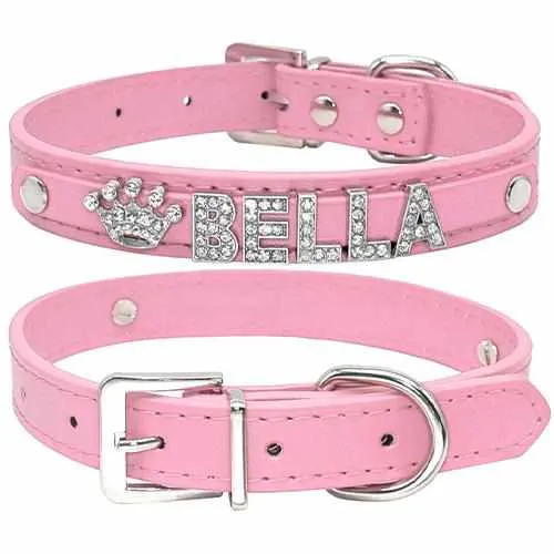 Edles Hundehalsband personalisiert mit Glitzersteinen + Symbol