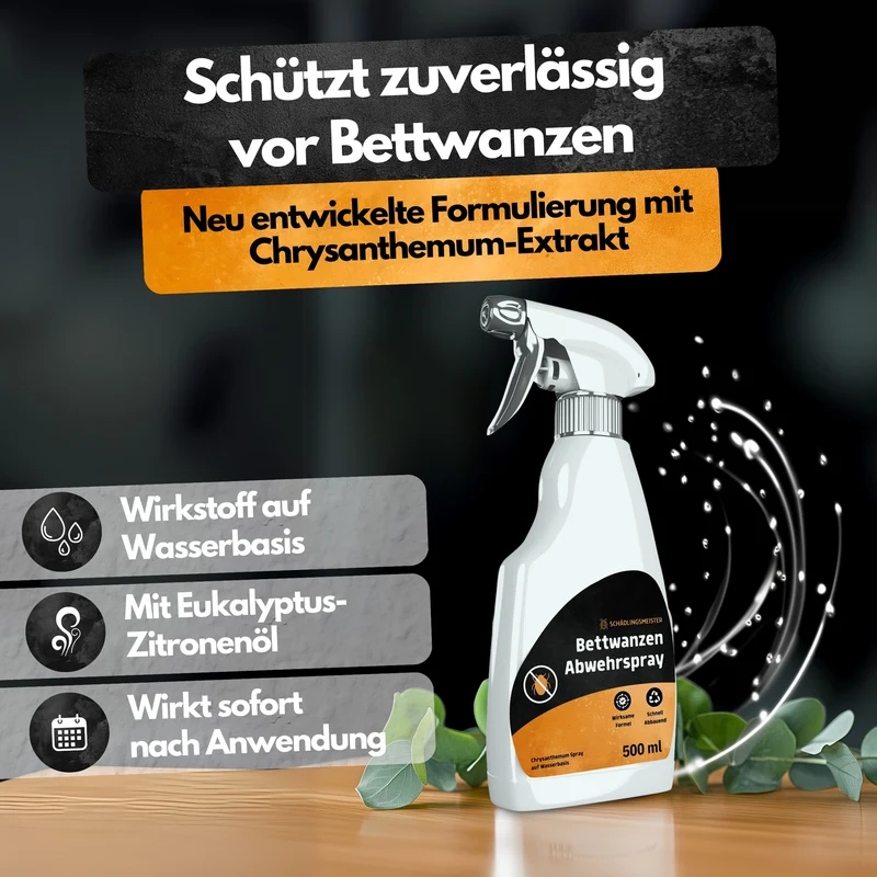 Bettwanzen Abwehrspray - 500 ml - Repellent - Mit Eukalyptus