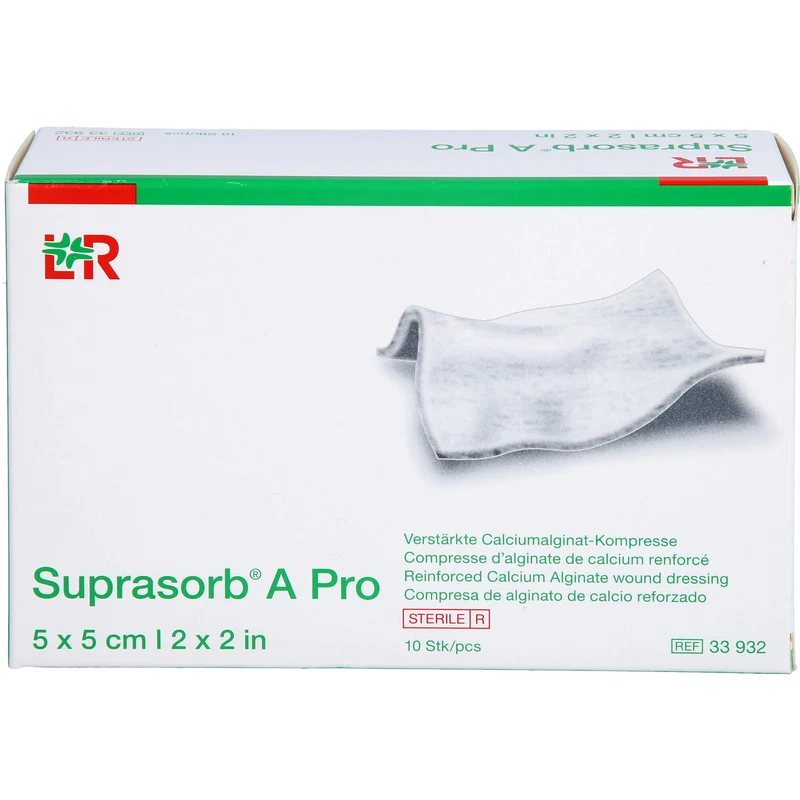Suprasorb A Pro verstärkte Calciumalginat Kompresse 5 x 5 cm steril, 10 St. Kompressen