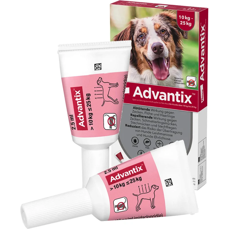 Advantix Spot-On 250 für mittelgroße Hunde von 10 bis 25 kg gegen Zecken Flöhe und fliegende Insekten, 4 St. Lösung