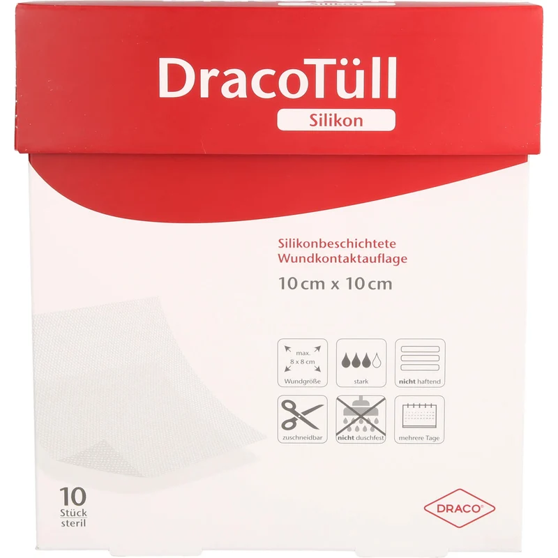 DracoTüll Silikonbeschichtigte Wundkontaktauflage 10 x 10 cm steril, 10 St. Pflaster
