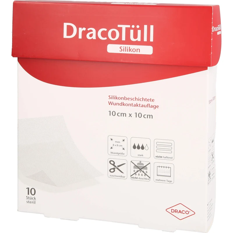 DracoTüll Silikonbeschichtigte Wundkontaktauflage 10 x 10 cm steril, 10 St. Pflaster