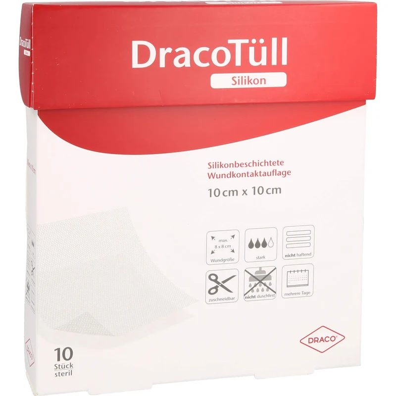DracoTüll Silikonbeschichtigte Wundkontaktauflage 10 x 10 cm steril, 10 St. Pflaster