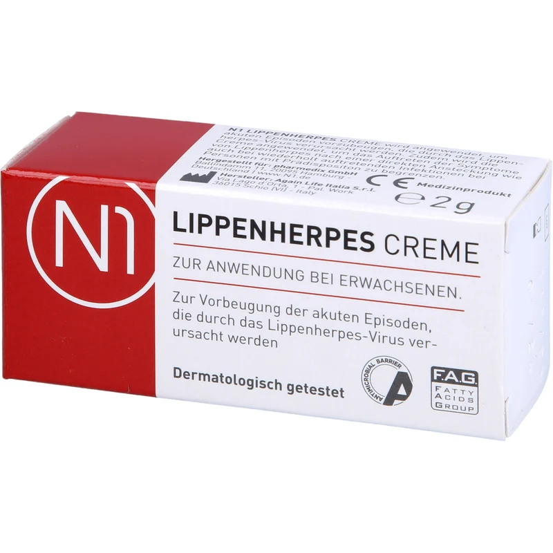 N1 Lippenherpes Creme verhindert die Bläschenbildung, stoppt die Virenvermehrung und lindert rasch Schmerzen, 2 g Creme