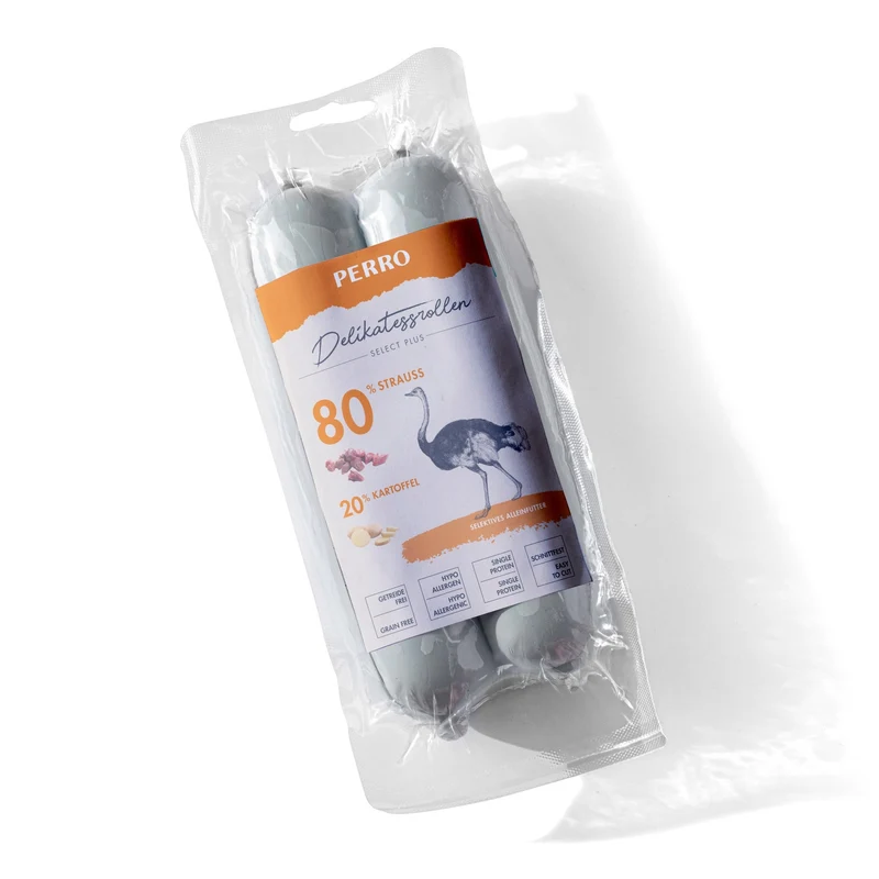 Perro Delikatessrolle No.1 Strauß & Kartoffel – Hypoallergene Premium-Hundewurst für sensible Vierbeiner