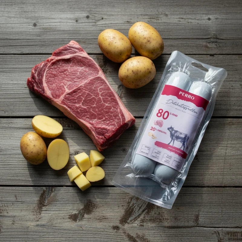 Perro Delikatessrolle No.1 Rind & Kartoffel – Premium Hundewurst für ernährungssensible Hunde, getreidefrei, leicht verdaulich, hoher Fleischanteil, natürliche Zutaten
