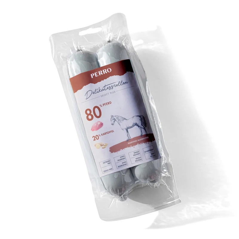Perro Delikatessrolle No.1 Pferd & Kartoffel – Hypoallergen, Getreidefrei, 80% Frischfleisch