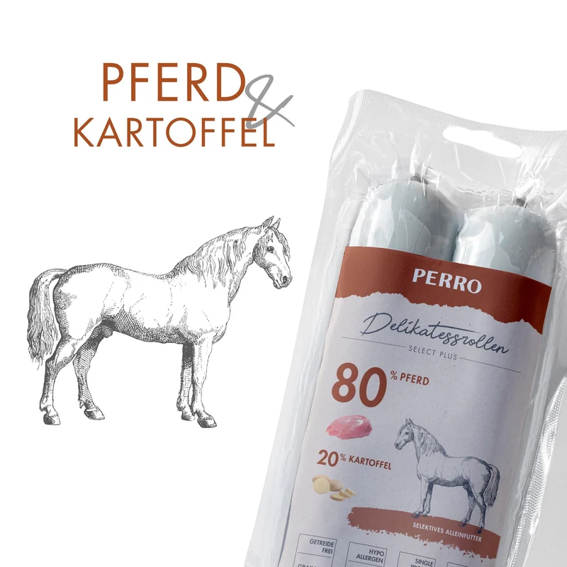 Perro Delikatessrolle No.1 Pferd & Kartoffel – Hypoallergen, Getreidefrei, 80% Frischfleisch