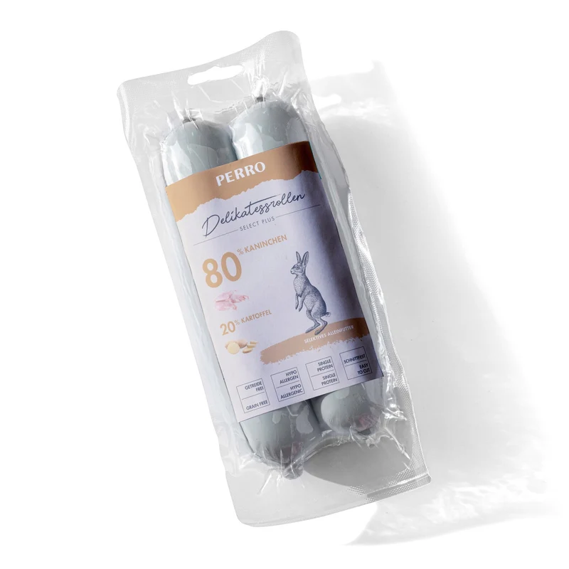 Perro Delikatessrolle No.1 Kaninchen & Kartoffel – Premium Hundewurst mit 80% Frischfleisch, getreidefrei & hypoallergen für sensible Hunde