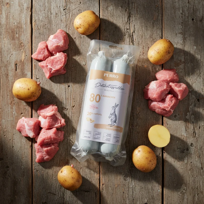 Perro Delikatessrolle No.1 Kaninchen & Kartoffel – Premium Hundewurst mit 80% Frischfleisch, getreidefrei & hypoallergen für sensible Hunde