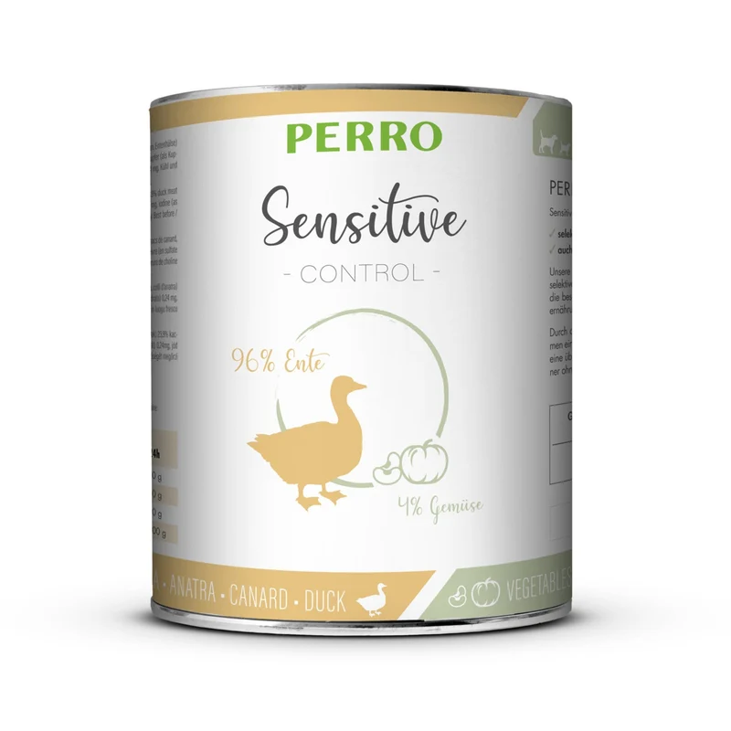 Perro Sensitive Control Ente & Gemüse – Hypoallergenes Hunde Nassfutter für Allergiker & sensible Hunde, getreidefrei, Single-Protein