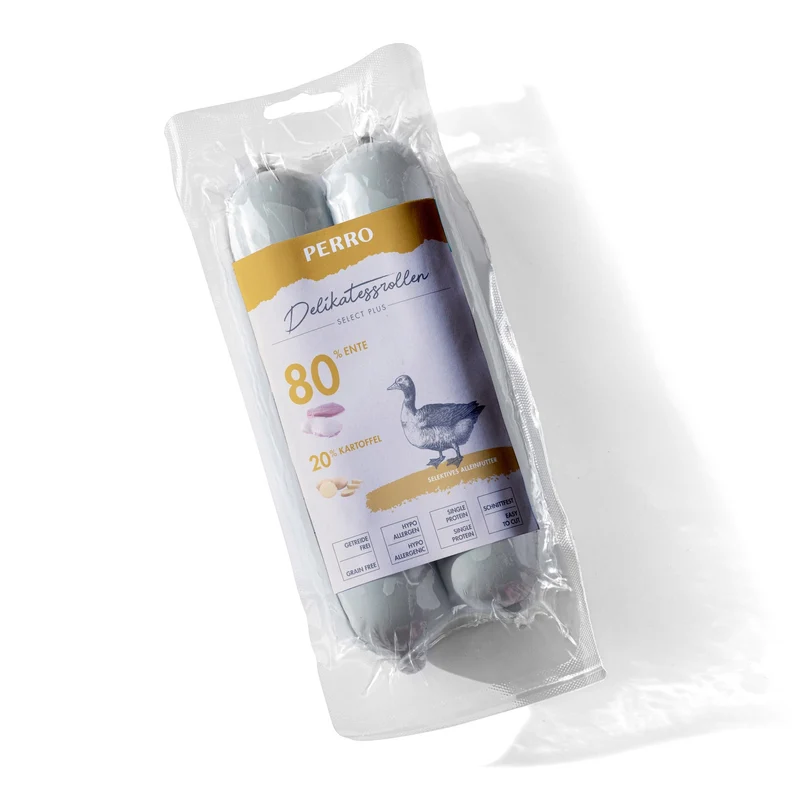 Perro Delikatessrolle No.1 Ente & Kartoffel – Premium Hundewurst für Allergiker, 100% glutenfrei, Single-Protein Frischfleisch, schnittfest & frisch verpackt