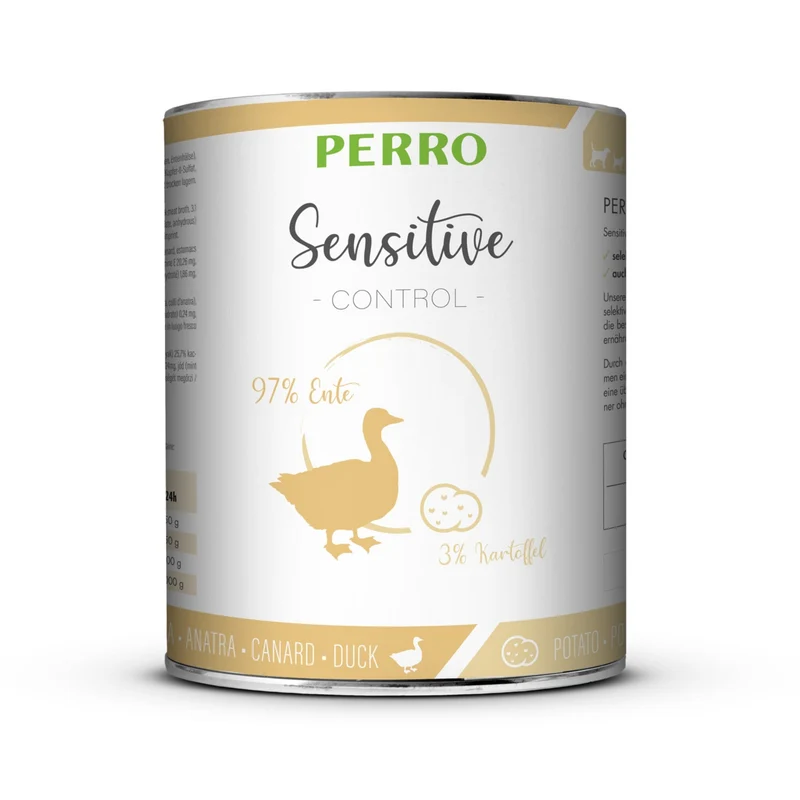 Perro Sensitive Control Ente & Kartoffel – Hypoallergenes Nassfutter für Hunde mit Futtermittelunverträglichkeiten und empfindlicher Verdauung