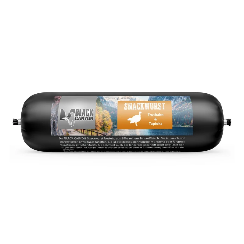 Black Canyon Snackwurst Truthahn – Premium Trainingsleckerli mit 97% Muskelfleisch, getreidefrei & schnittfest für gesunde Hundebelohnung