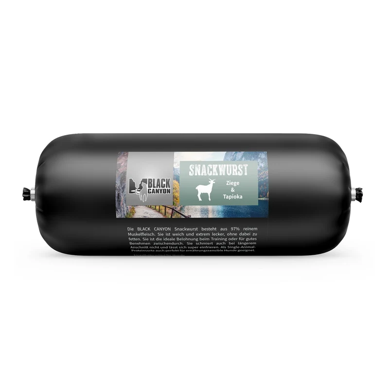 Black Canyon Snackwurst Ziege – Schnittfeste Premium-Belohnung für ernährungssensible Hunde, Monoprotein, getreidefrei, ideal fürs Training