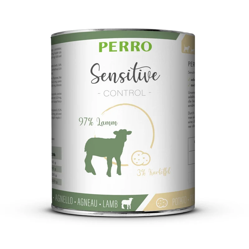 Perro Sensitive Control Lamm & Kartoffeln – Hypoallergenes Hunde Nassfutter bei Futtermittelunverträglichkeiten, Getreide- & Glutenfrei, Monoprotein für sensible Hunde