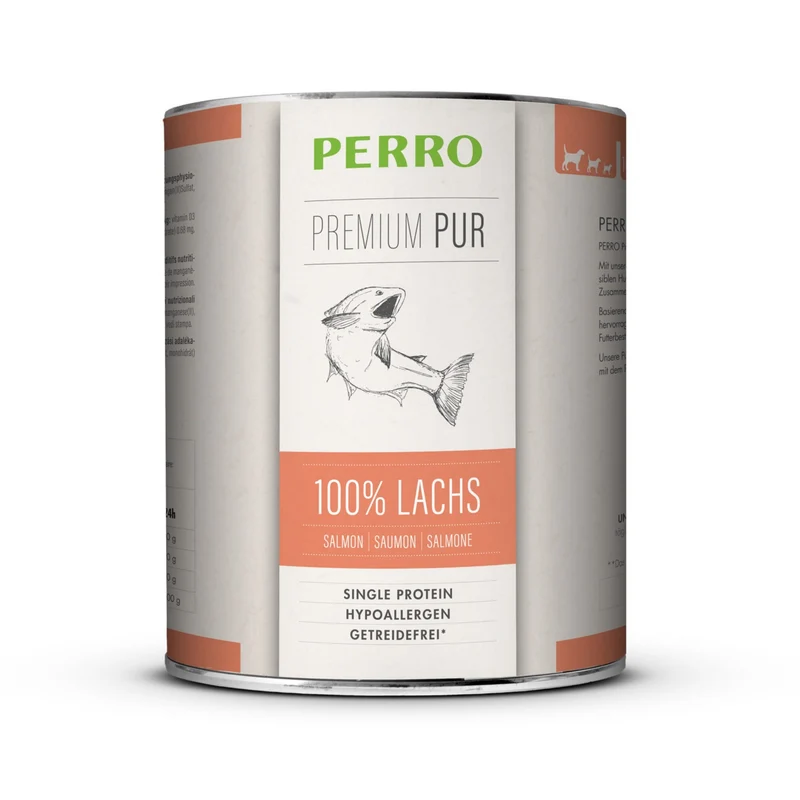 Perro Premium Pur Lachs – Zartes Monoprotein Nassfutter mit purem Lachs für Hunde mit Allergien, Unverträglichkeiten & sensiblem Magen
