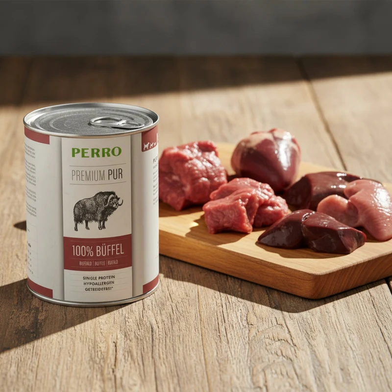 Perro Premium Pur Büffel Nassfutter für Hunde – Getreidefrei, Monoprotein & ideal für Ausschlussdiäten und sensible Hundemägen
