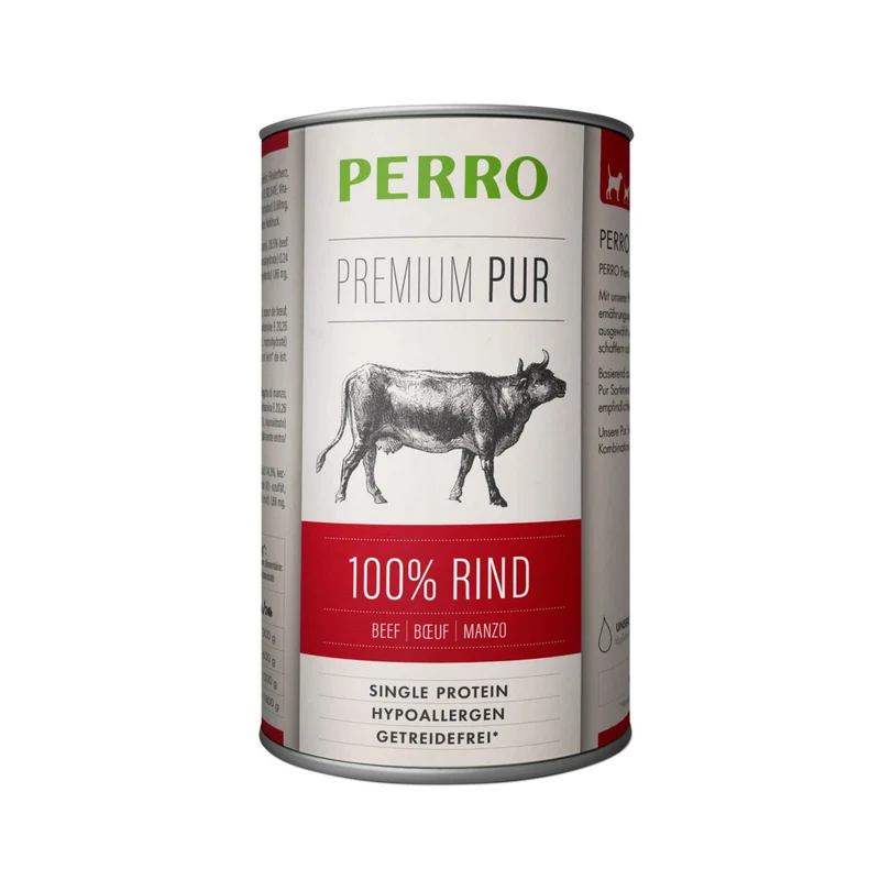 Perro Premium Pur Rind Nassfutter – 100% Singleprotein für Hunde mit Allergien & sensibler Verdauung – Hypoallergen, Getreidefrei & Schonend