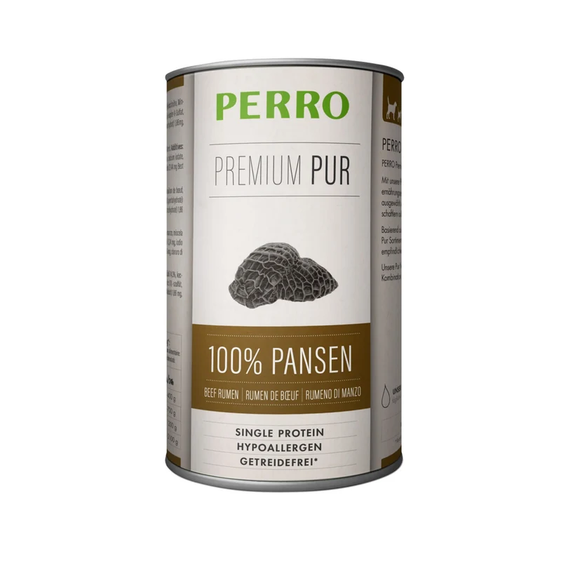 Perro Premium Pur Pansen – 100% reiner Pansen als Singleprotein Nassfutter für Hunde mit Allergien & Unverträglichkeiten, getreidefrei, ideal für Ausschlussdiät